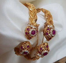 Sacred Splendor Gold Polished Karay/Bangles with Real Stones