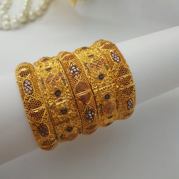Radiant Sparkle Gold and Lacker Polished Bangles Set