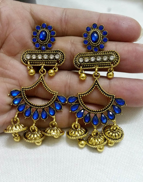 Blue Color Stone Asianest Stylish Antique Triple Jhumka