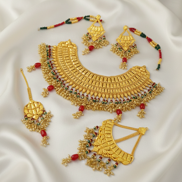 Gleaming Gold-Coated Bridal Necklace Set