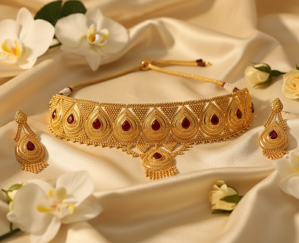 Shimmering Gold-Coated Bridal Necklace Set