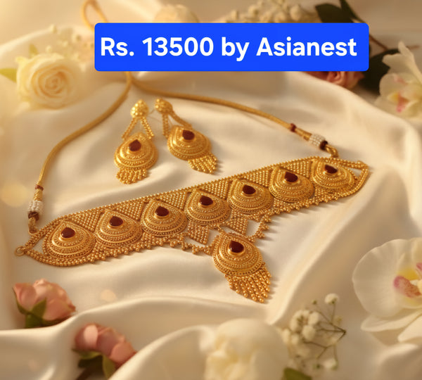 Shimmering Gold-Coated Bridal Necklace Set