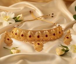 Shimmering Gold-Coated Bridal Necklace Set