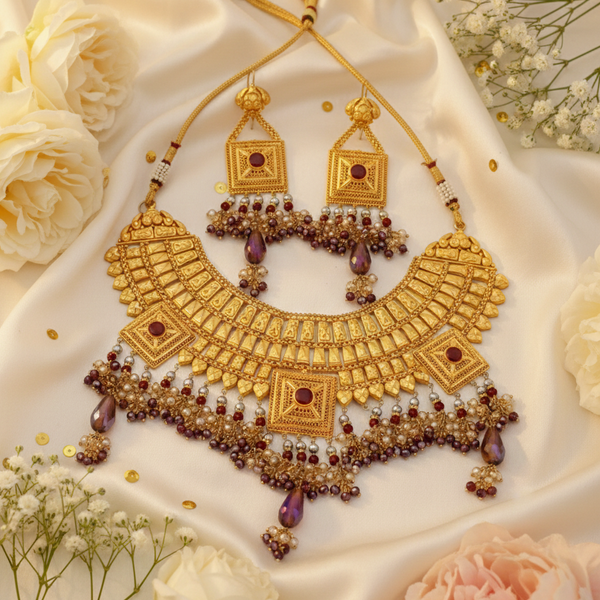 Glimmering Gold-Coated Bridal Necklace Set – Luxury Wedding Jewelry