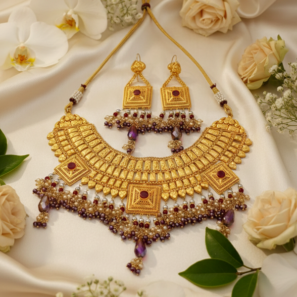 Glimmering Gold-Coated Bridal Necklace Set – Luxury Wedding Jewelry