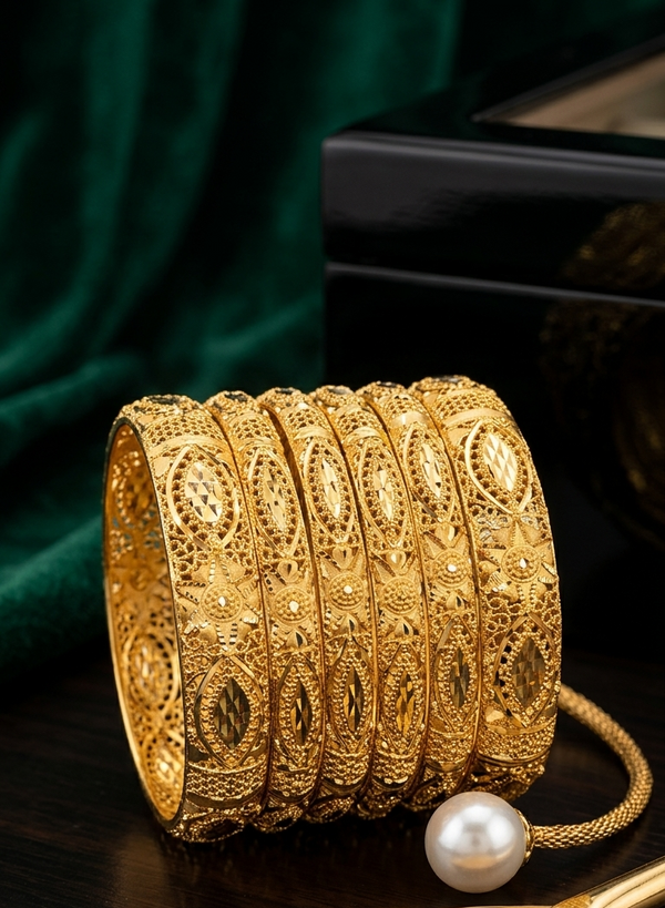Imperial Aurora Glow Bangles – Luxury Traditional Gold Jewelry for Women