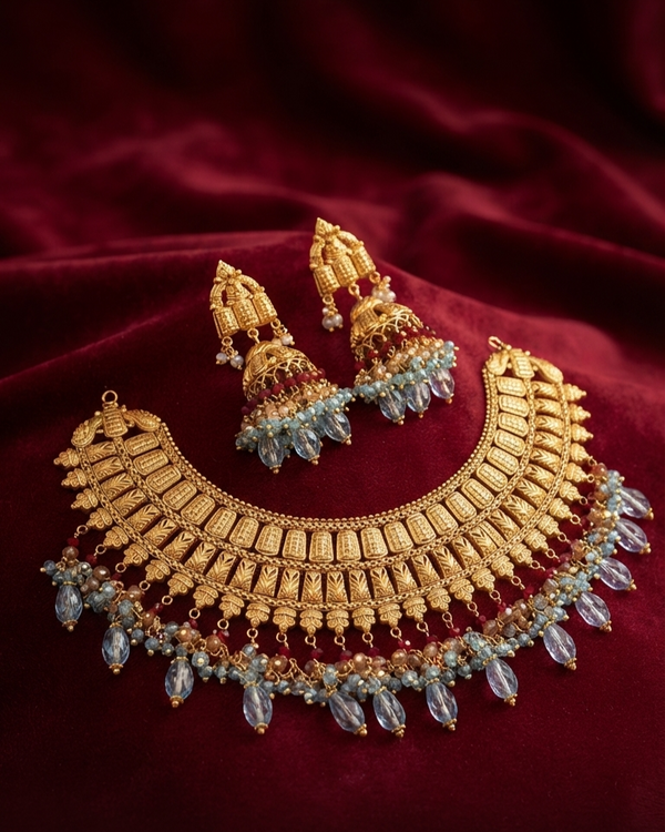Bridal Gold Polished Bridal Necklace Set