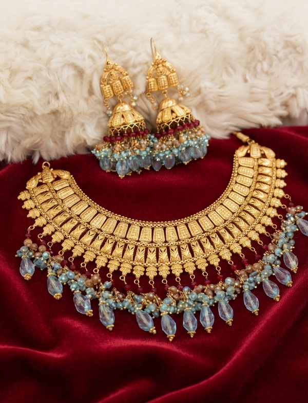 Bridal Gold Polished Bridal Necklace Set