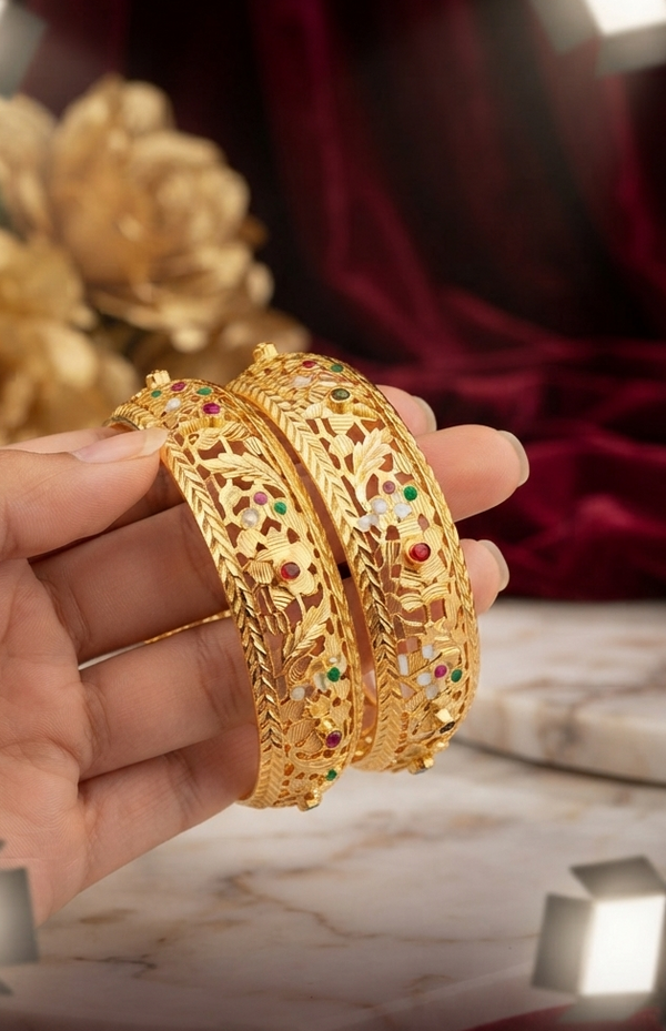 Golden Vintage Royal Bangles – Elegant Heritage Jewelry for Women