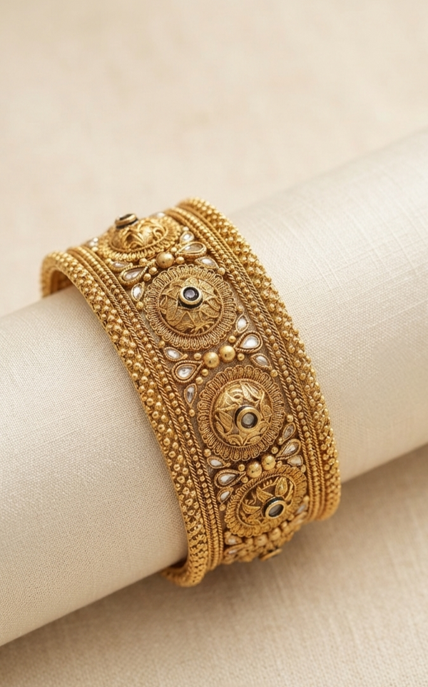 Golden Rajwari Imperial Crown Kara – Premium Traditional Jewelry for Women