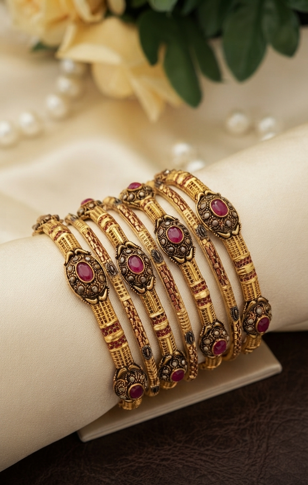 Gold Polished Elegance Bangles – Premium Traditional Jewelry for Women
