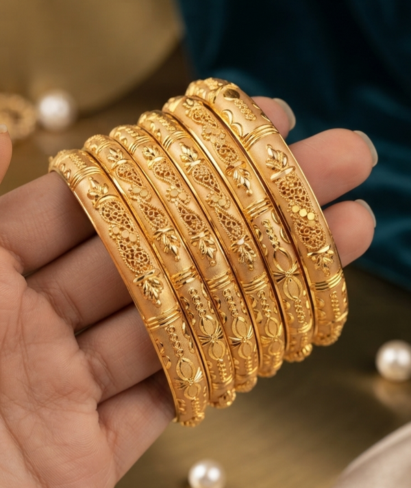 Gold Polished Elegance Bangles – Premium Traditional Jewelry for Women