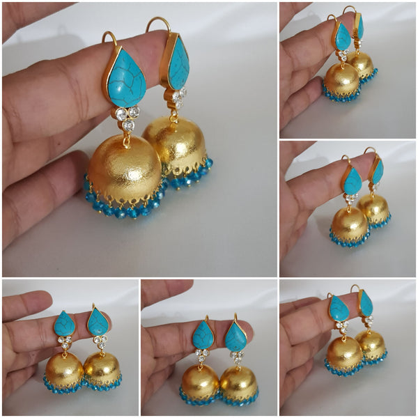 Sea Blue Fashion Flair Golden Jhumkay