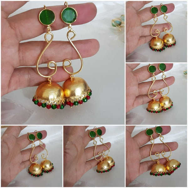 Handmade Droplet Green Jhumkay Earrings