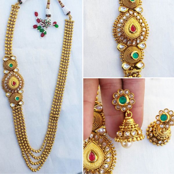  Gold Plated Malla Necklace With Earrings