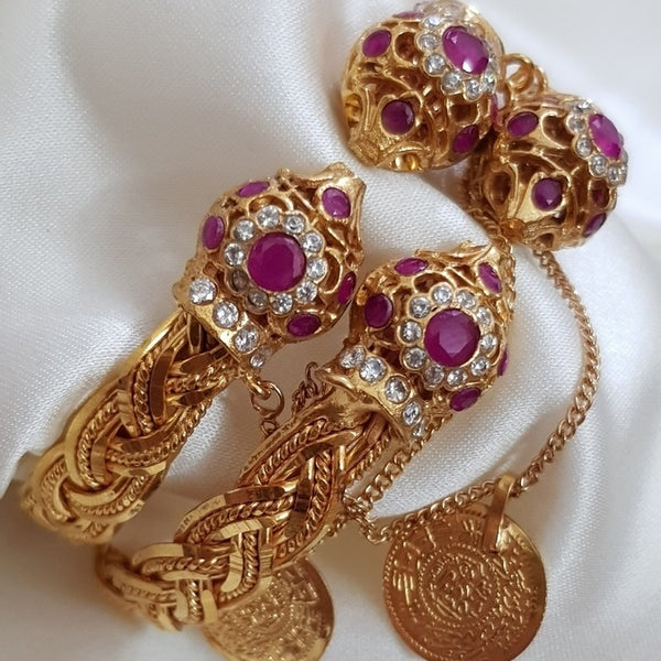 Sacred Splendor Gold Polished Karay/Bangles with Real Stones