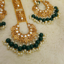 Golden Bindia With Dark Forest Green Beaded 