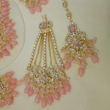 Light Pink Beaded Golden Bright Polished Necklace