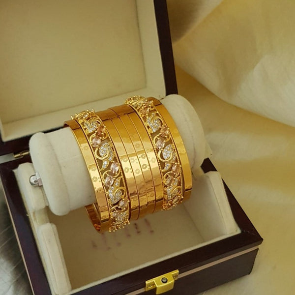 Glamorous Gold Plated Bangles Set with Stones