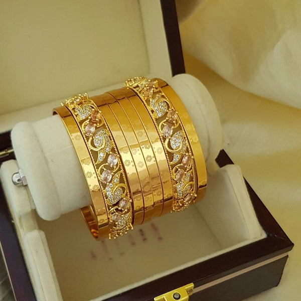 Glamorous Gold Plated Bangles Set with Stones