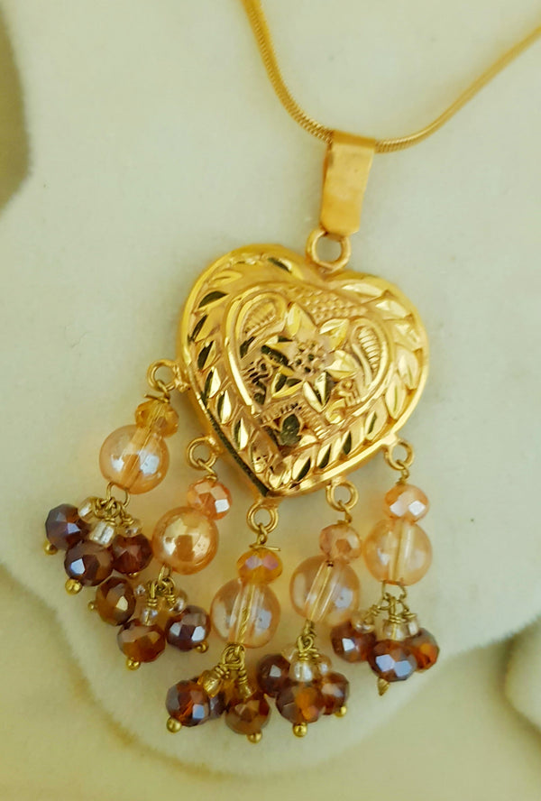 Gold Coated Heart Hanging Pearl Chain Set