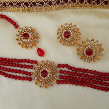 Blood Red Four Line Beaded Choker Set