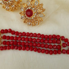 Blood Red Four Line Beaded Choker Set