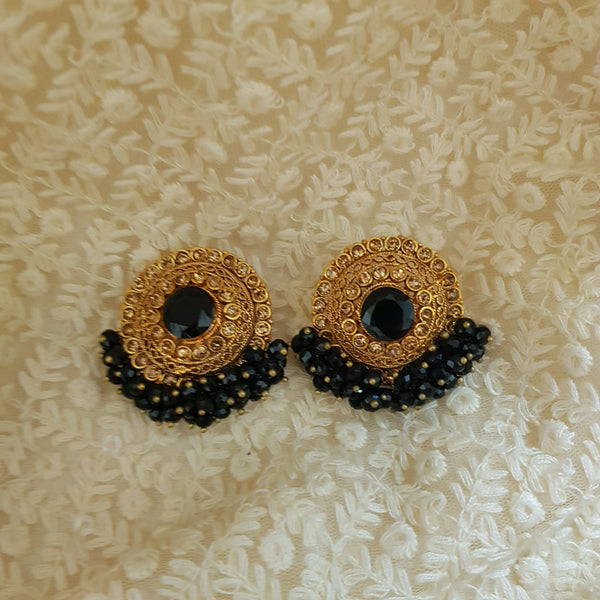 Black Beaded Stud Earrings – Elegant Fashion Jewelry for Women