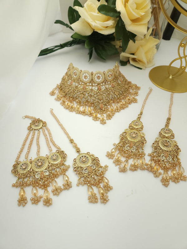 Sparkling Gold Accent Bridal Necklace Set