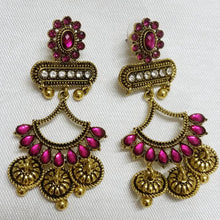 Pink Color Stone Asianest Stylish Antique Triple Jhumka