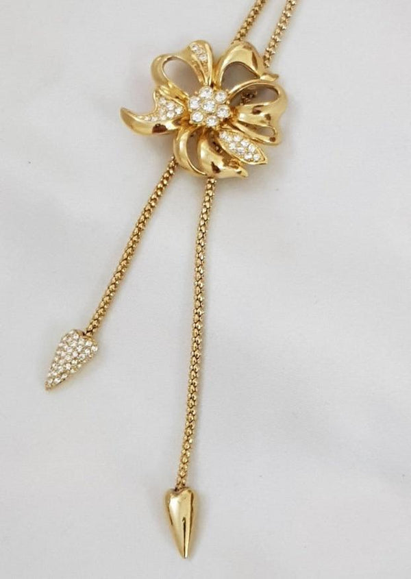 Rose Bolo Lariat Slide Adjustable Gold Tone Pendant