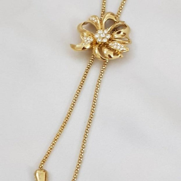 Rose Bolo Lariat Slide Adjustable Gold Tone Pendant