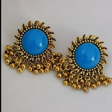 Golden Medium Blue Pearl Earrings