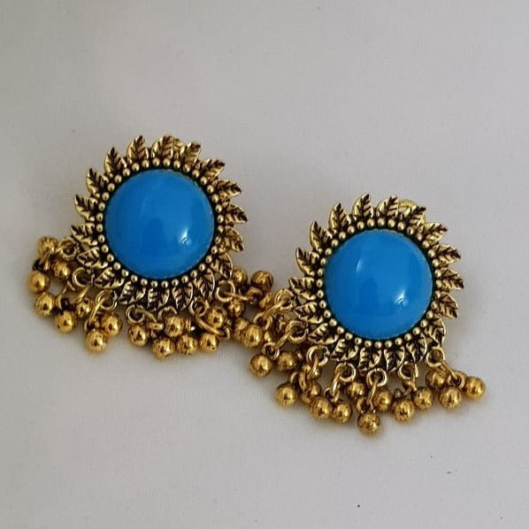 Golden Medium Blue Pearl Earrings