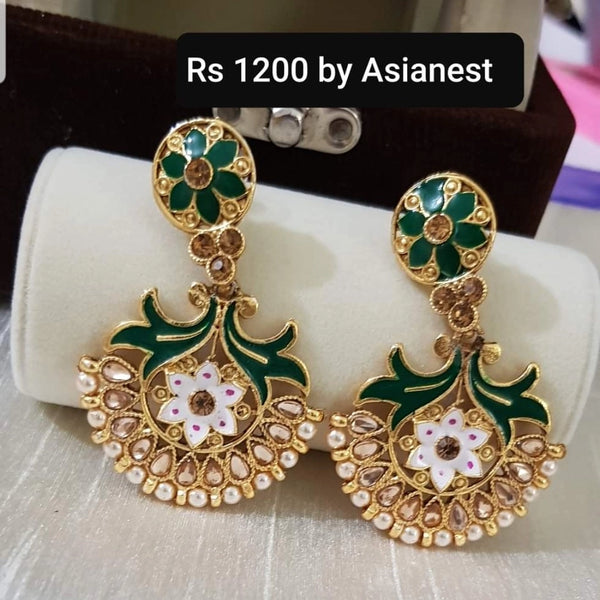 Asianest Green Gold Plated Earrings