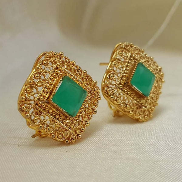 Detail Gold Polish Dark Sea Green Pearl Earrings