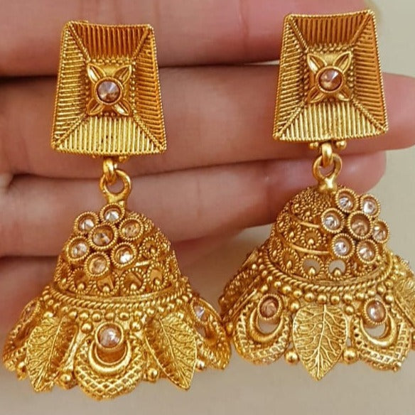 Gleaming Gold Plated Rajwari Jhumkay