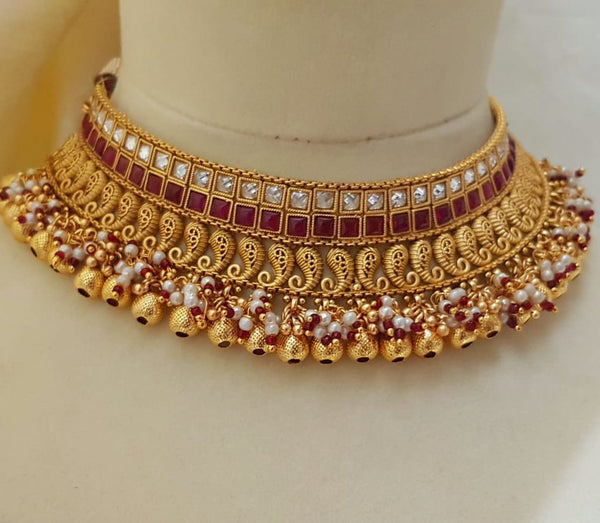 Ornate Gold Coated Accent Bridal Necklace