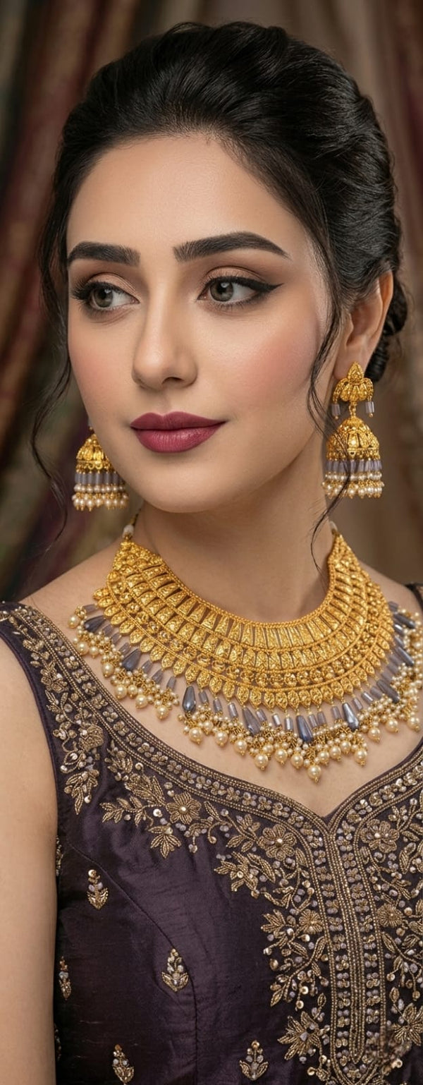 Imperial Splendor Gold-Coated Bridal Necklace Set – Timeless Regal Elegance
