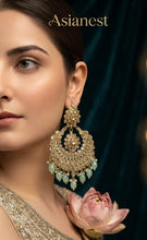 Polki Chandbali Earrings – Mint Green Drop Statement Jhumka