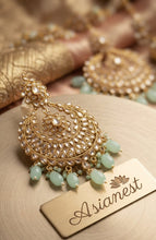 Polki Chandbali Earrings – Mint Green Drop Statement Jhumka