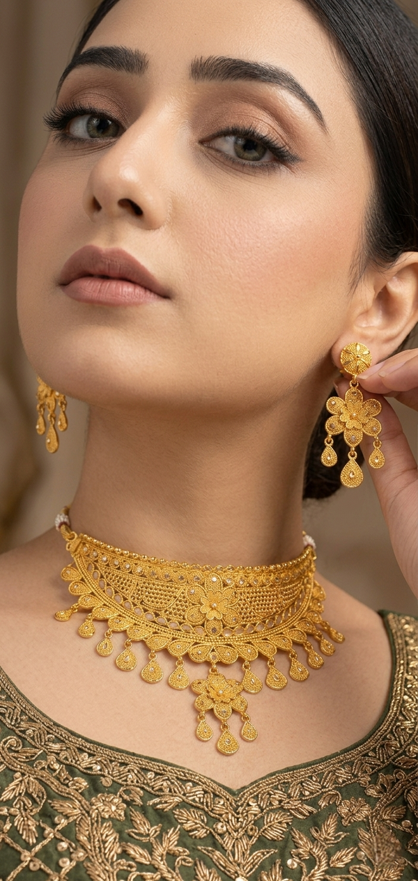 Imperial Crown Gold-Coated Bridal Necklace Set – A Legacy of Regal Elegance