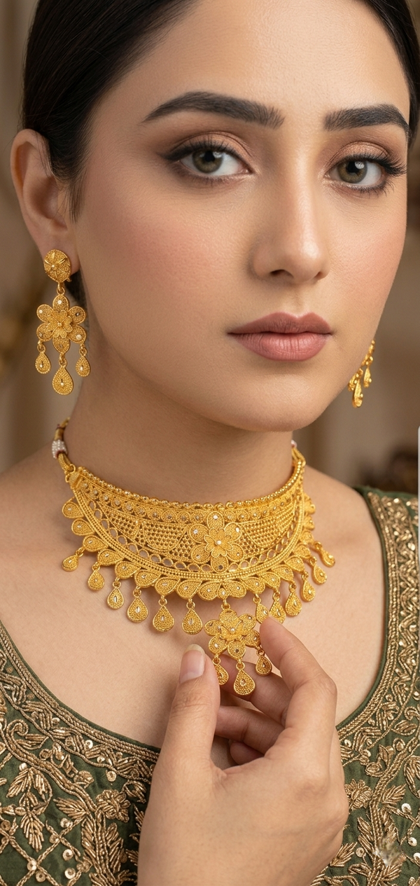 Imperial Crown Gold-Coated Bridal Necklace Set – A Legacy of Regal Elegance