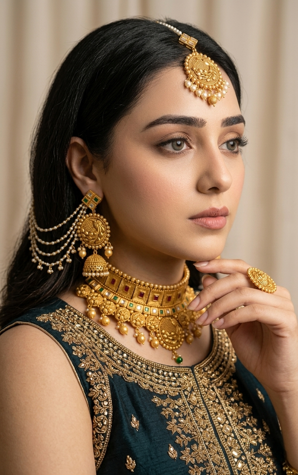Gold Finish Rajwadi Bridal Necklace