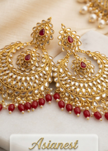 Ruby Chandbali Earrings | Gold Polki Statement Jhumka | Pakistani Bridal Jewelry