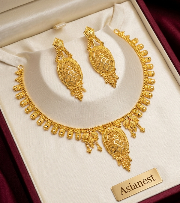 Imperial Grace Gold-Coated Bridal Necklace Set – A Legacy of Bridal Splendor