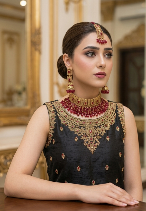Regal Majesty Gold-Coated Bridal Necklace Set – Timeless Opulent Splendor