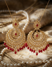 Ruby Chandbali Earrings | Gold Polki Statement Jhumka | Pakistani Bridal Jewelry