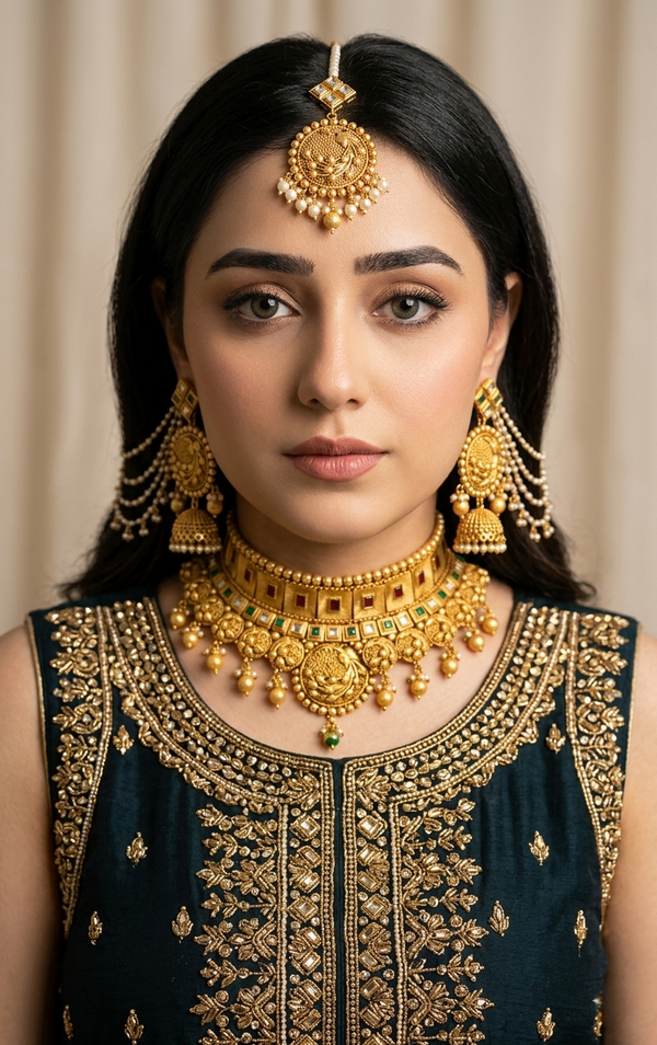 Gold Finish Rajwadi Bridal Necklace