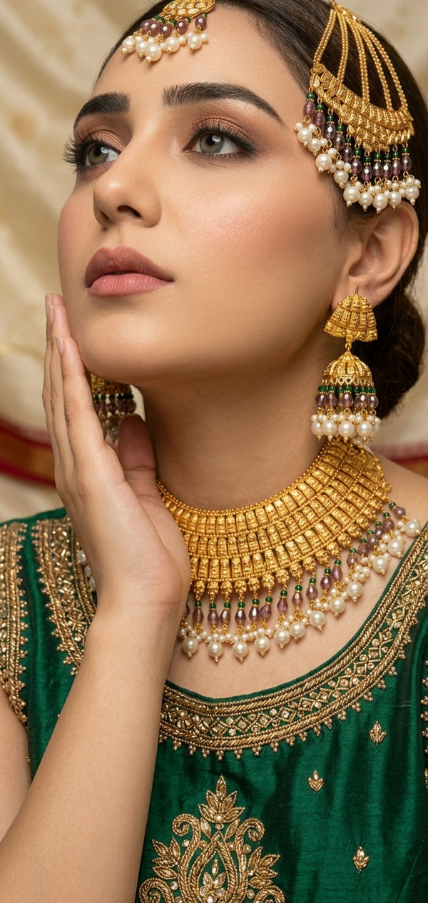 Regal Legacy Gold-Coated Bridal Necklace Set – Timeless Opulent Elegance